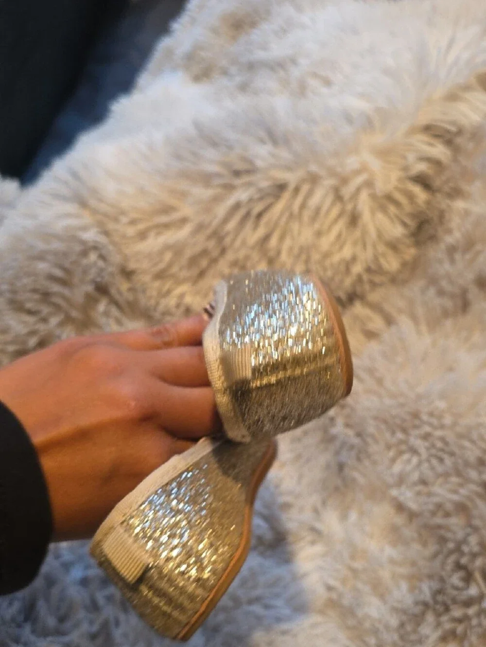 H&M Girls' Glitter Bow Ballet Flats in Pale Gold